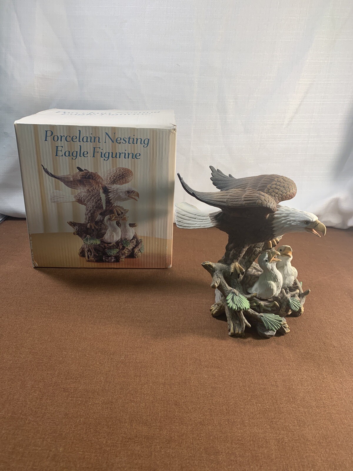 Porcelain Nesting Eagle Figurine- Bird of Pray Nest Babies Vintage