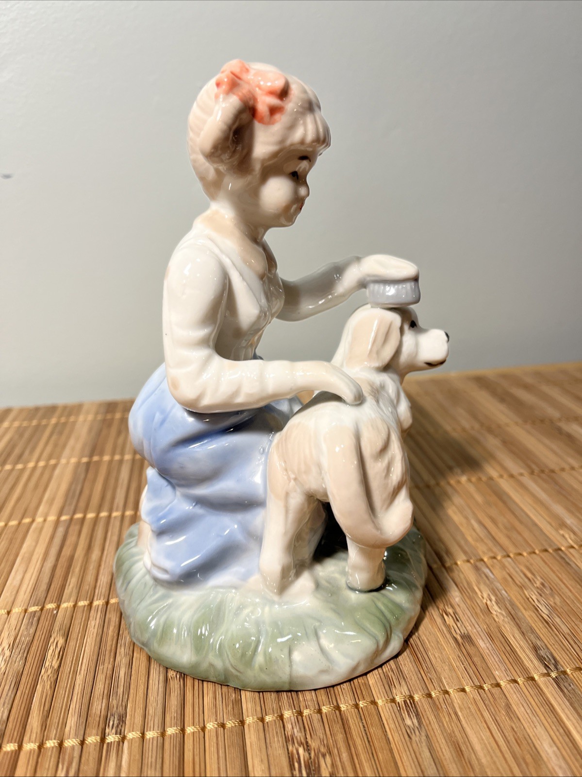 Lomonosov Porcelain USSR/Russian Girl with Dog Young Border Guard Figurine