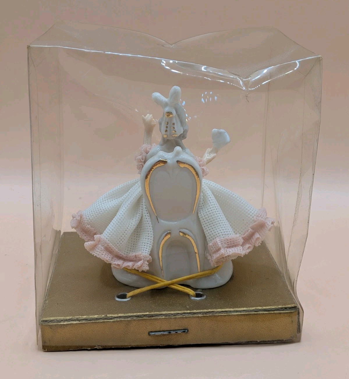 Vintage Dresden Style Lace Lady 3in Figurine Rococo Court Dress w/ Original Box