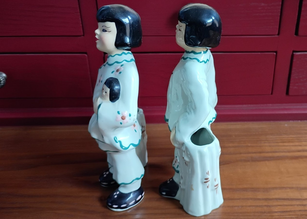Vtg Florence Ceramics- Chinese Boy & Girl Figurines, 6.5″H, Sweet Expressions