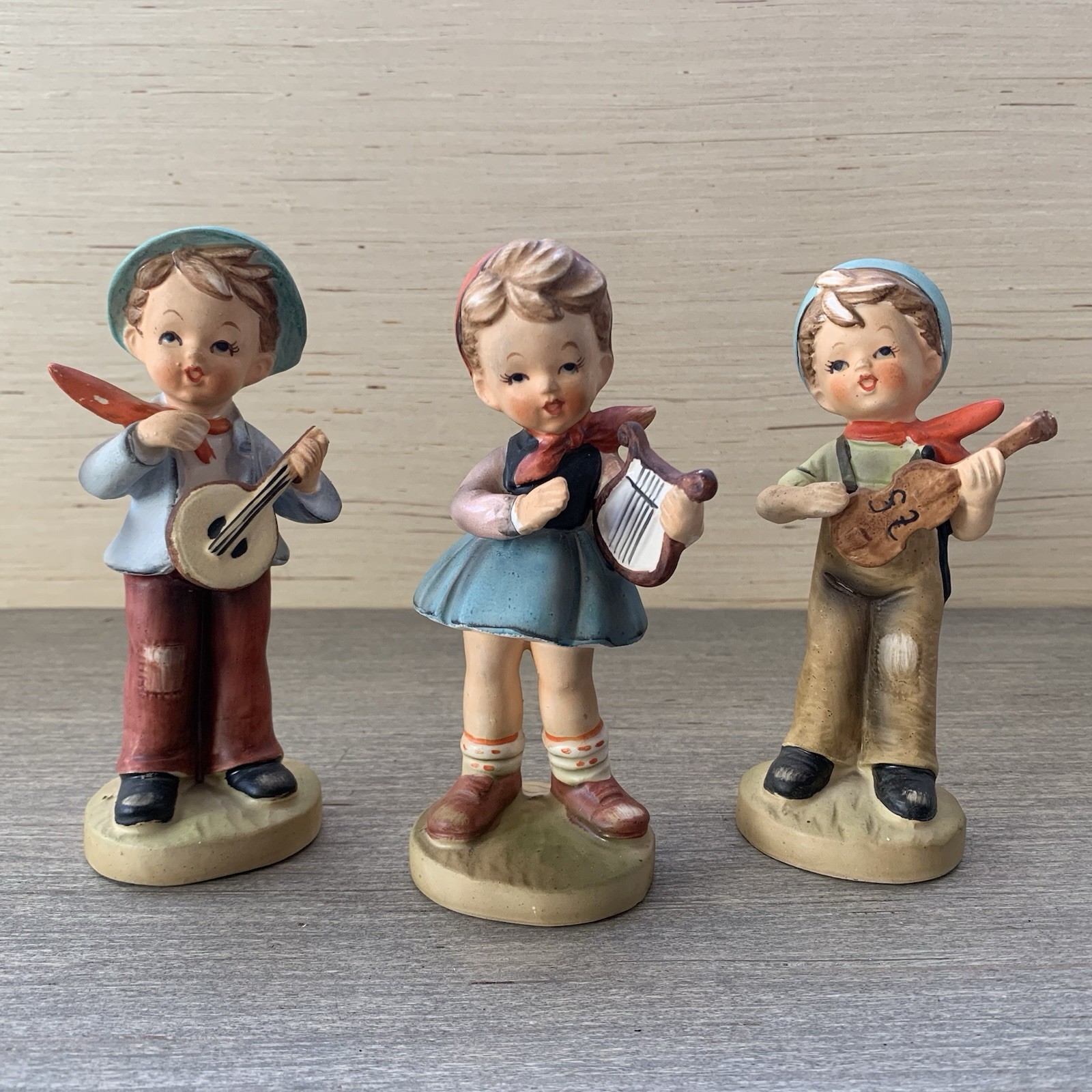 Lot of 3 VTG Porcelain Figurines Children Playing Musical Instruments – Defects