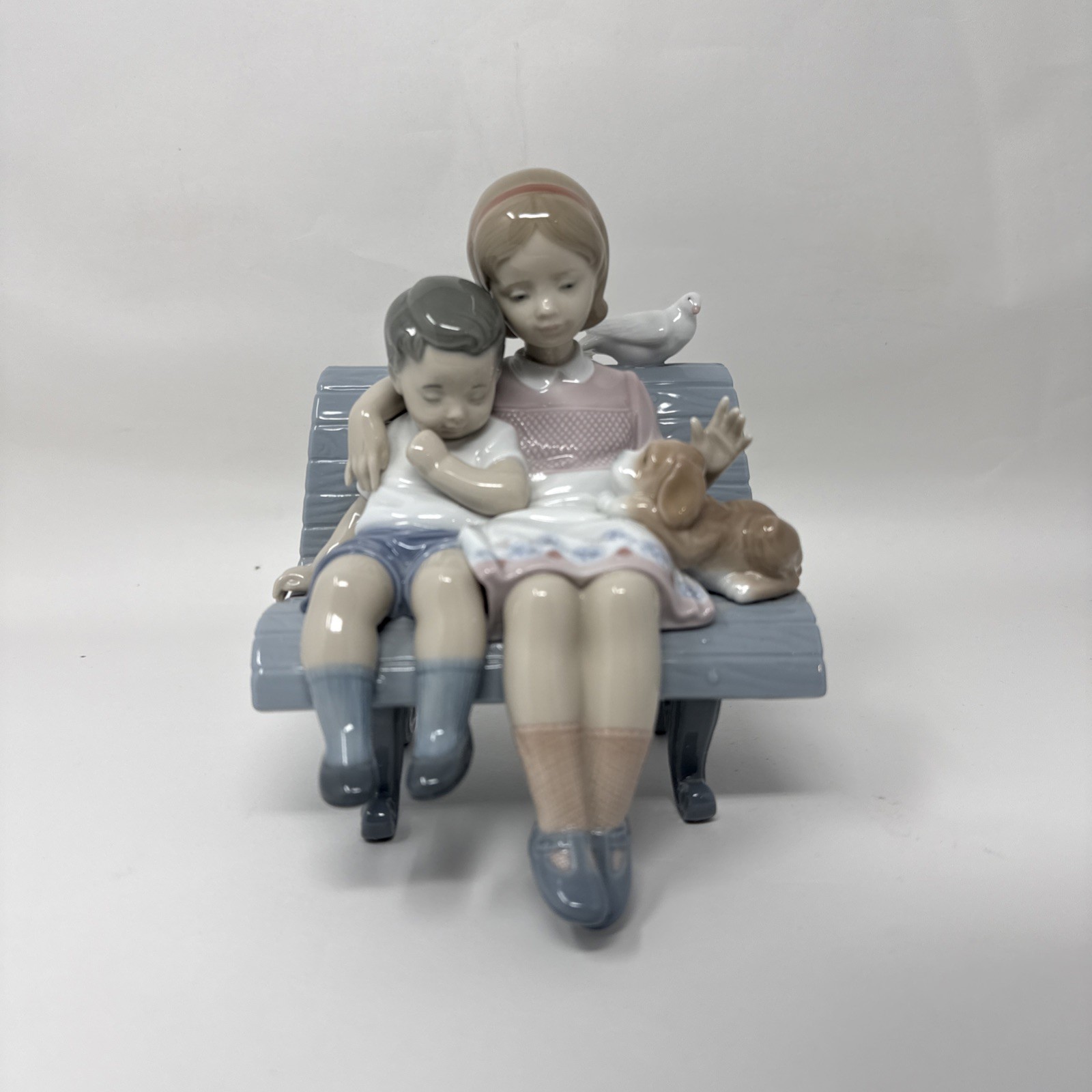 Lladro 6446 Surrounded by Love Figurine 1997 Mint With Box Girl Boy Dog Bird