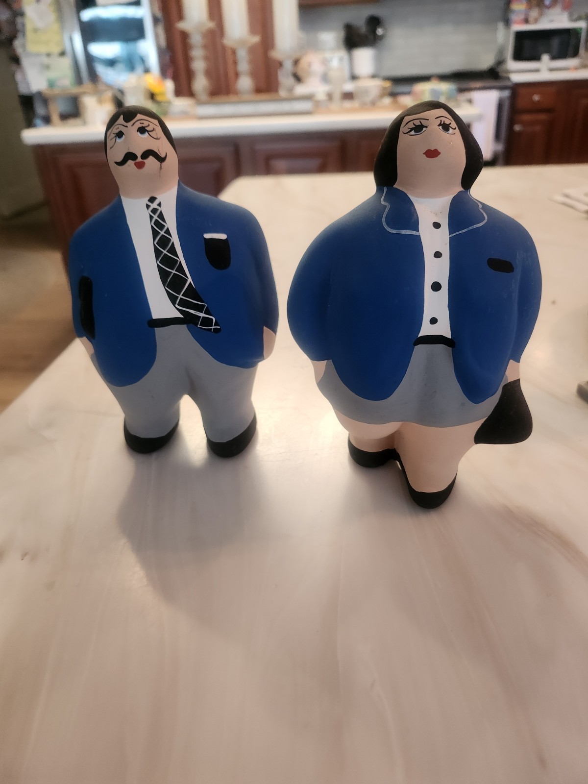 Vintage Italian figures Blue fat man and woman RARE HTF COLLECTIBLE antique
