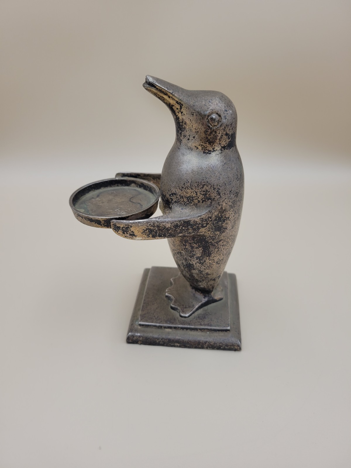 6.25″ Tall BRASS PENGUIN WITH SMALL BOWL/SERVING TRAY SERVER ~MADE IN INDIA