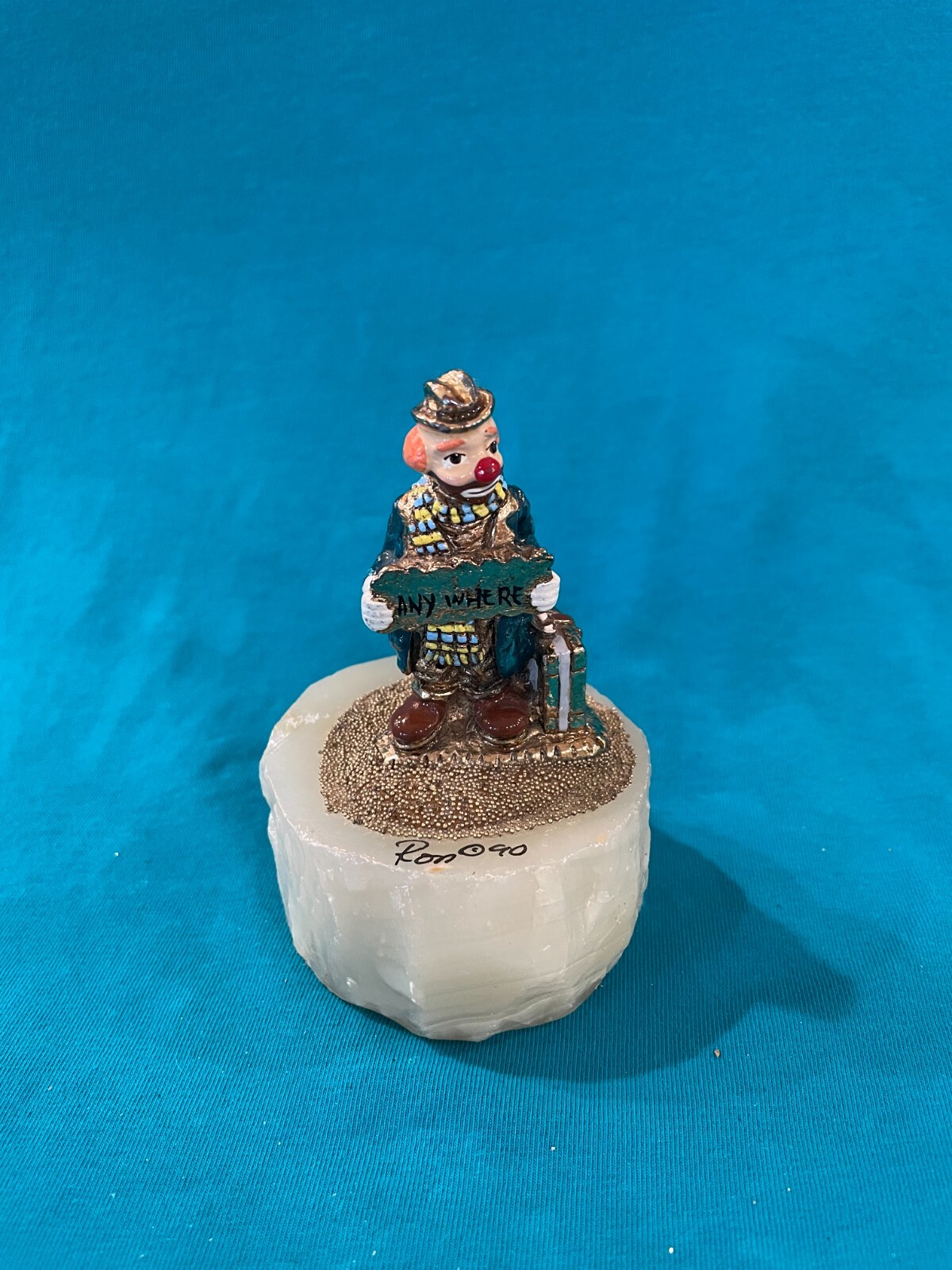 Ron Lee Signature Clown Sculpture 1990 24Kt Gold Plate “Any Where” Onyx Base