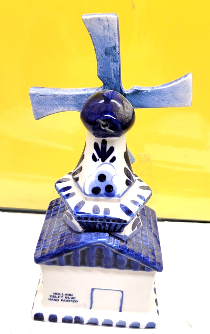 VINTAGE DELFT BLUE HOLLAND SOLVANG WINDMILL FIGURINE BLADES SPIN