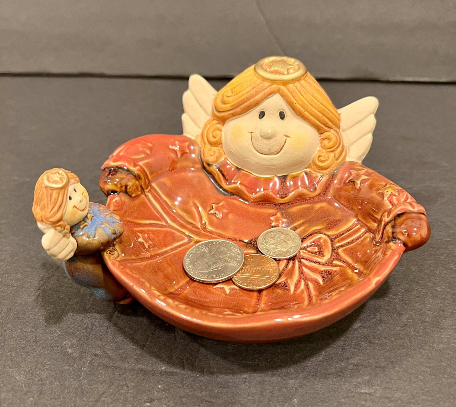 Heaven Sent Angel Dish Rust Orange Trinket Candy Holder Ceramic New With Tag