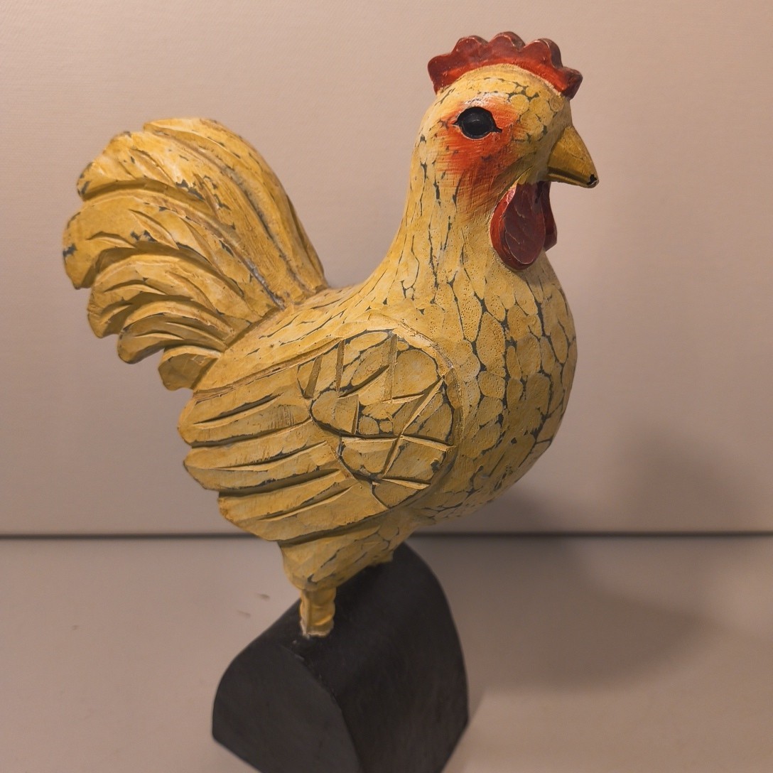 Rooster Chicken Figurine 9.75″ Hand painted 3D Effect Wood Carving Resin Statue