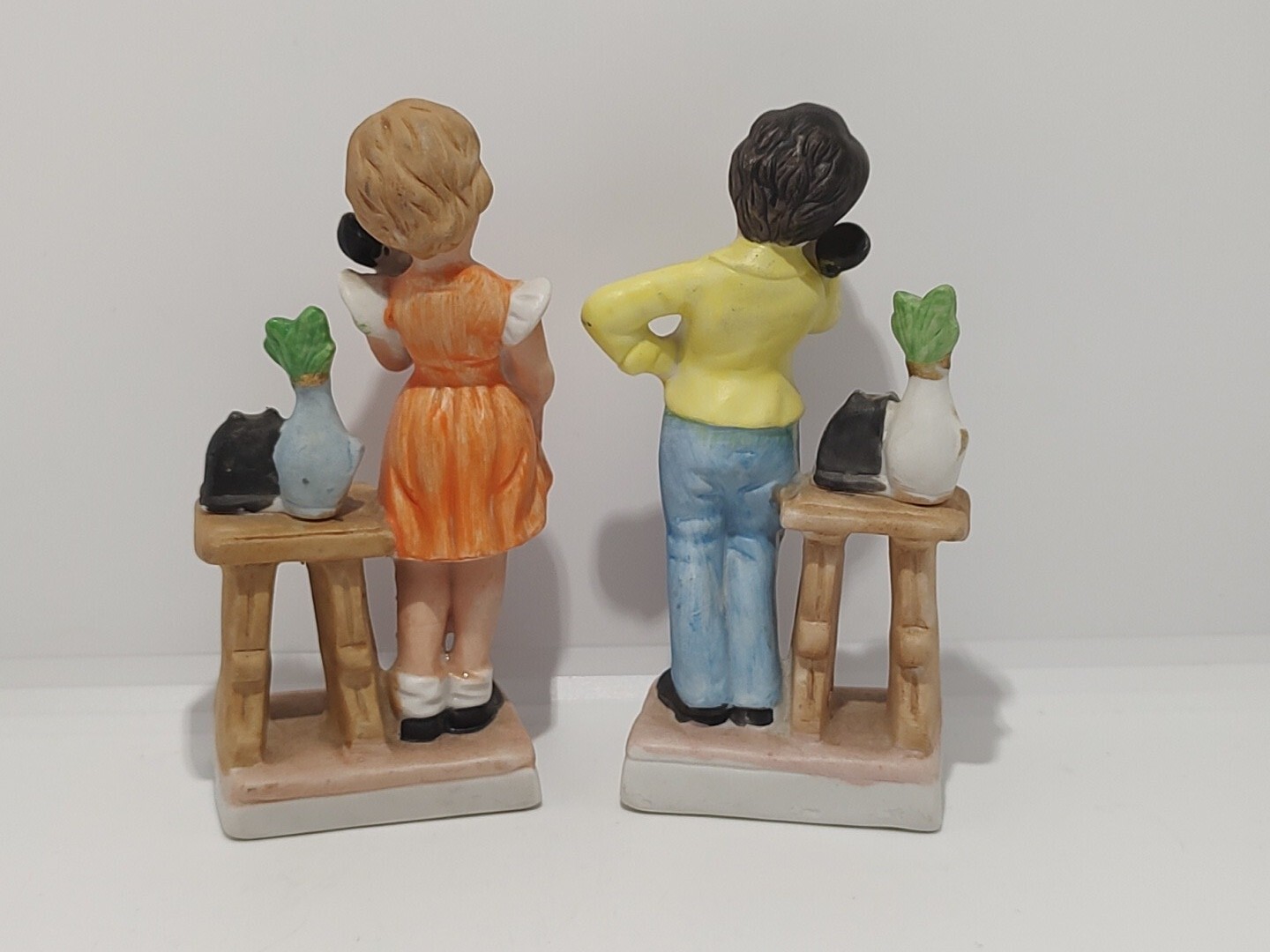 2-Vintage Ceramic Teens On Phone Figurines Taiwan