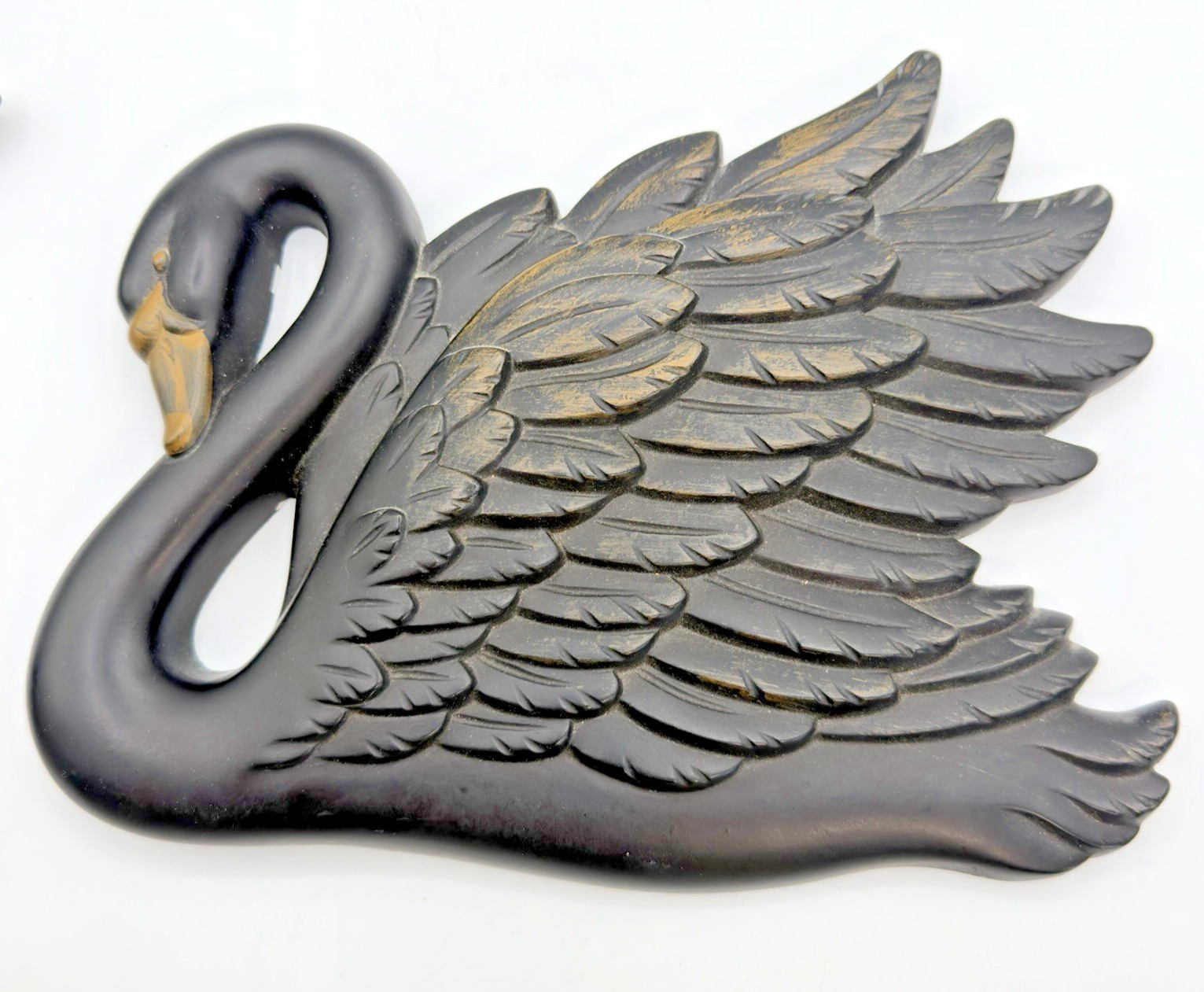 VTG 1968 Miller Studio Black Swan Wall Plaques Pair Gold Chalkware Regency MCM
