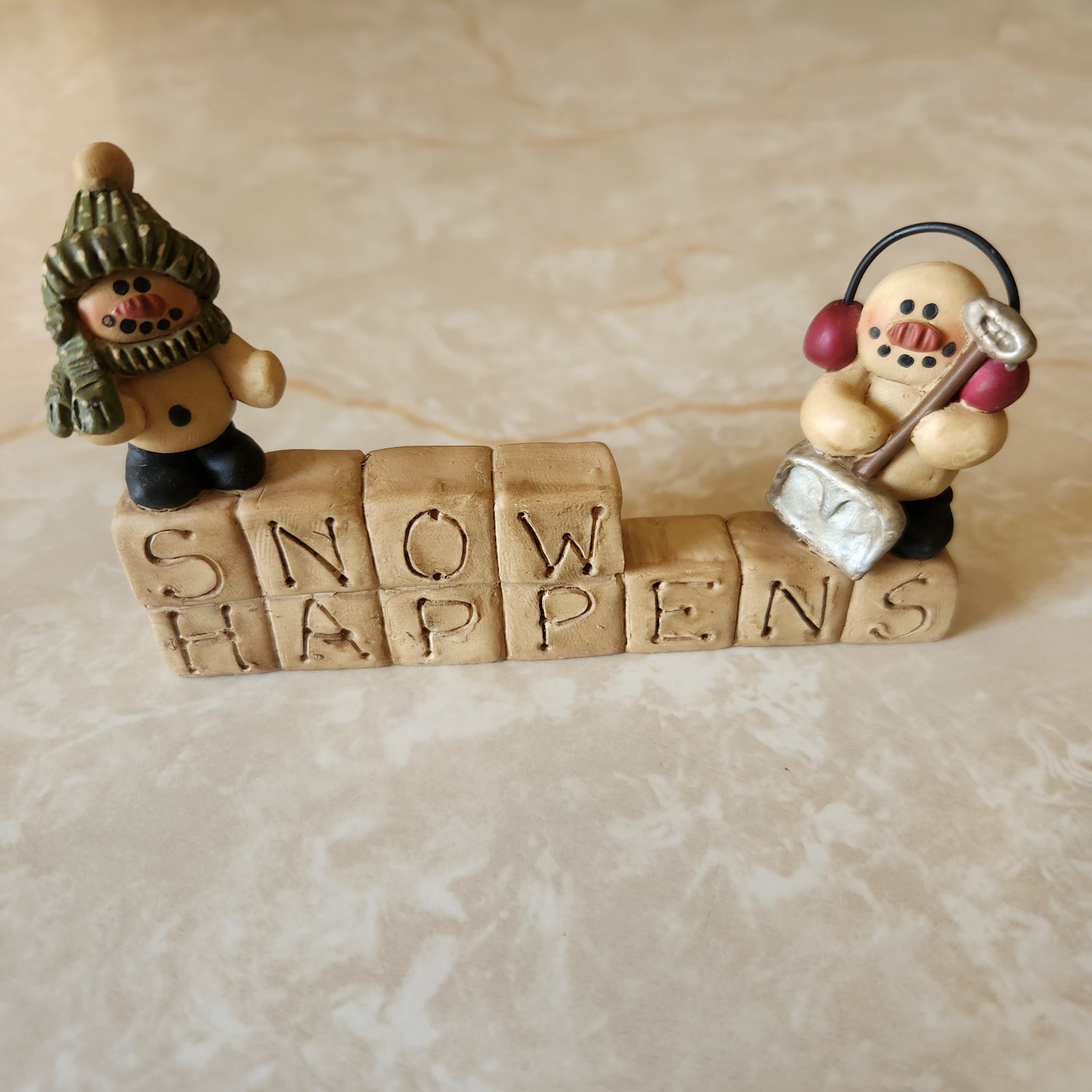 Suzi Skoglund Snow Happens Snowman Blossom Bucket Shelf Sitter Primitive Decor