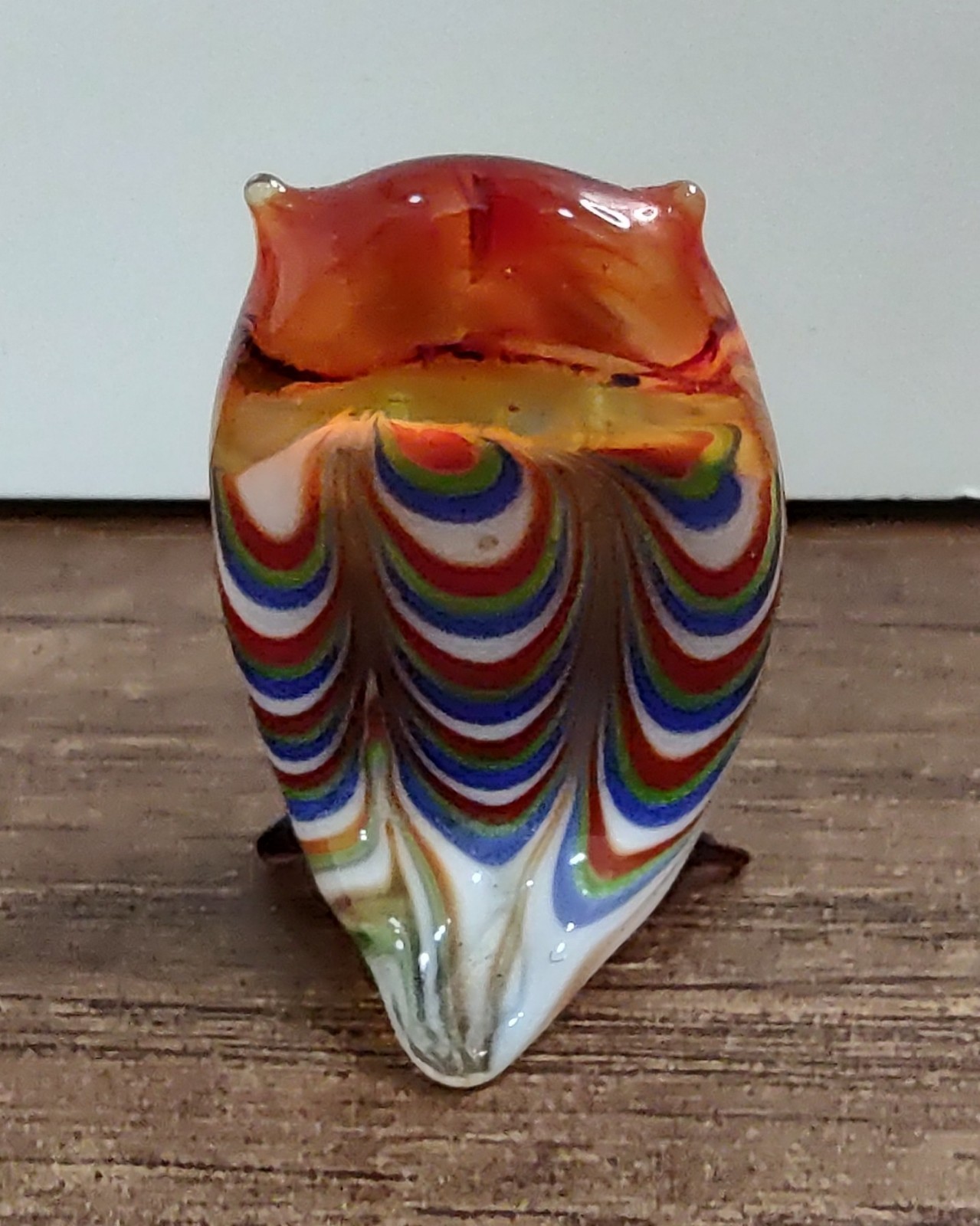 Hand blown Art Glass Miniature Owl Figurine Orange White Red Green Blue Z3