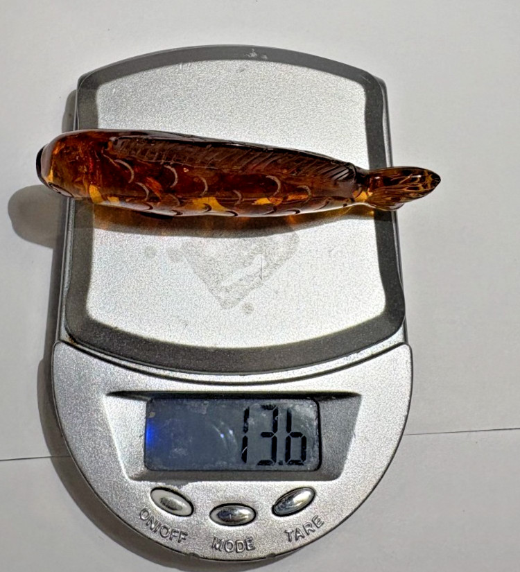 Carved Polished Natural Baltic Amber Fish Animal Etched 13.6g Figurine