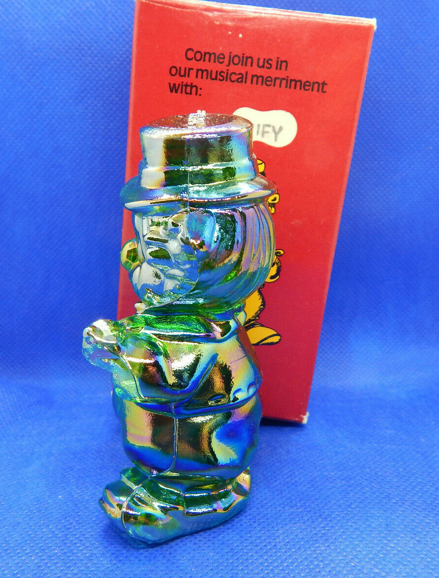 MOSSER ART SOLID GLASS ~ KEIFY THE FIDDLER CLOWN ~ DARK GREEN CARNIVAL~ WITH BOX