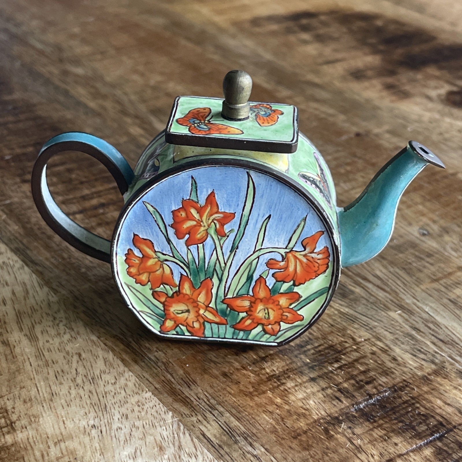 Miniature Enamel Mini Teapot by kelvin Chen TigerLilly And Butterfly # 62 1999