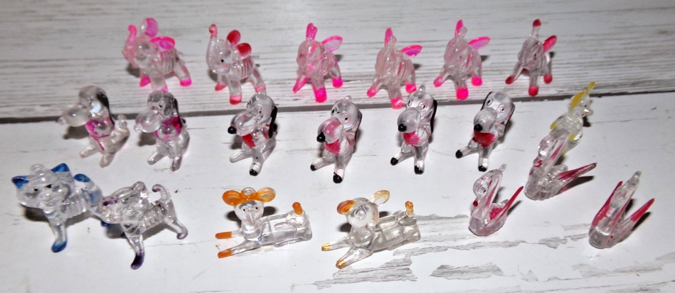 20 Vintage Acrylic Lucite Plastic Animal Figurines Snoopy Cat Swan Elephant
