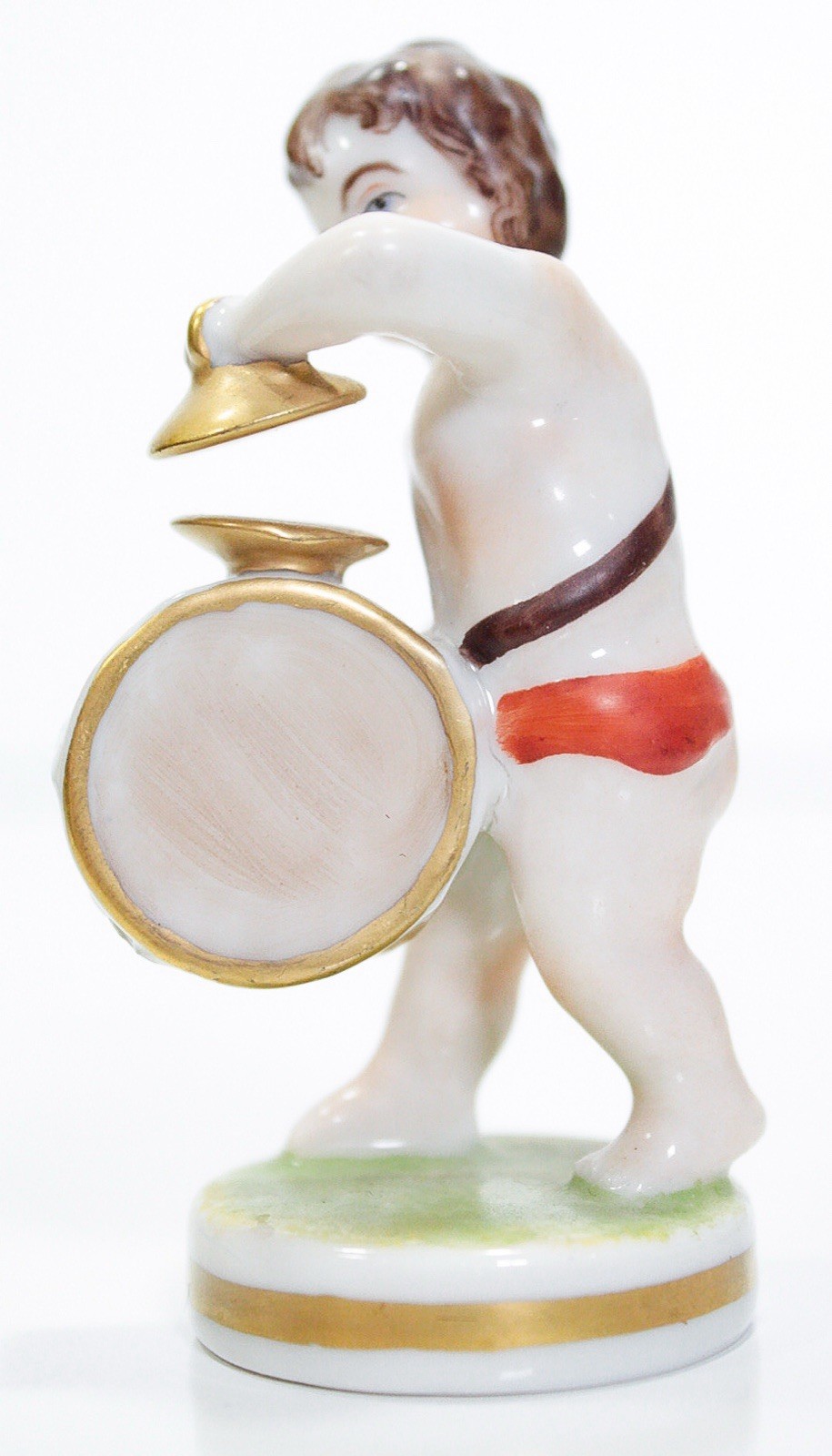 Antique MULLER VOLKSTEDT Dresden Boy Playing Drum & Cymbals Porcelain Figurine