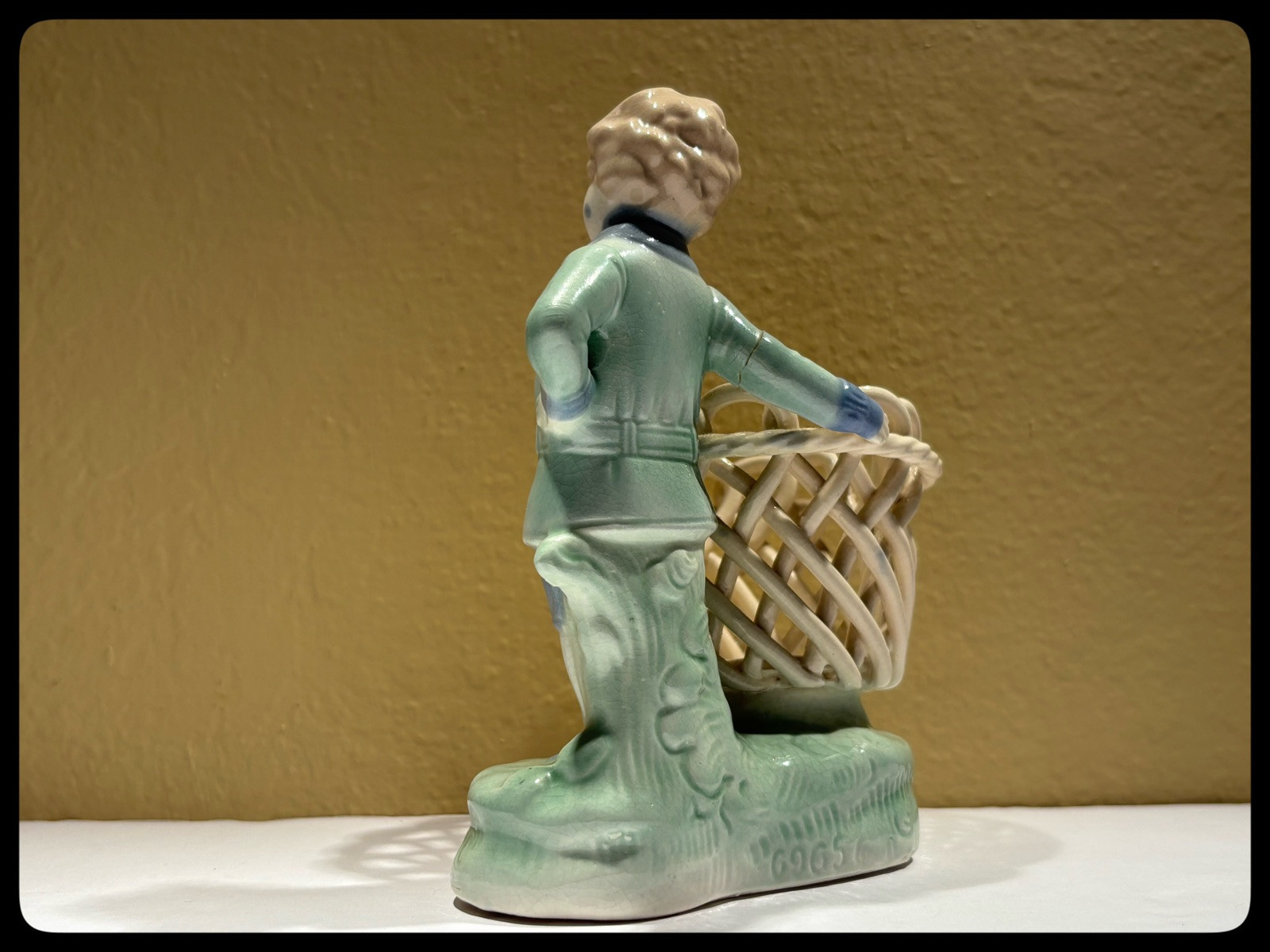 Antique “Boy with a Basket” Ceramic Figurine. Please See Full Description.