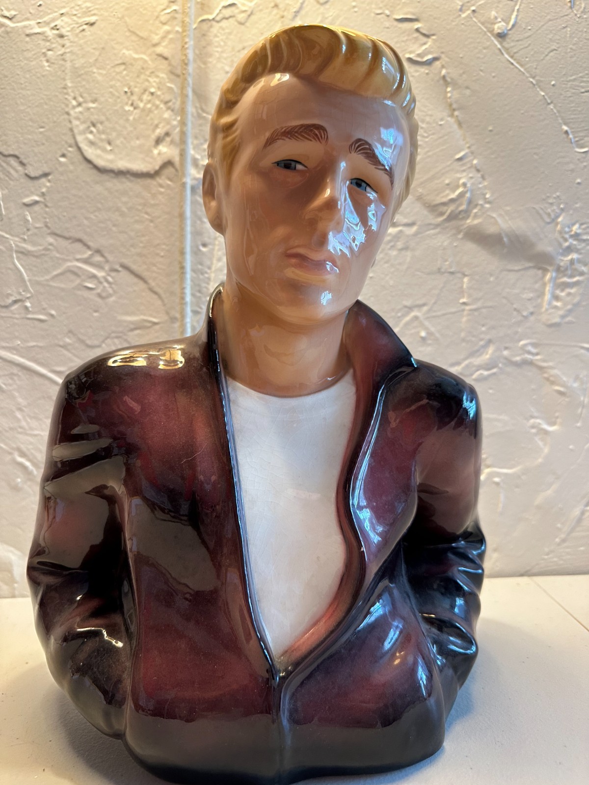 Clay Art James Dean Ceramic Figurine Bust 1987 Large 17″ Painted w/Glossy Finish