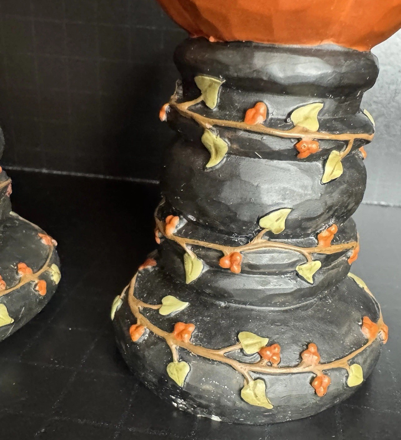 Blossom Bucket Primitive Pumpkins on Pedestal Set Fall Suzi Skoglund 2007 Rare