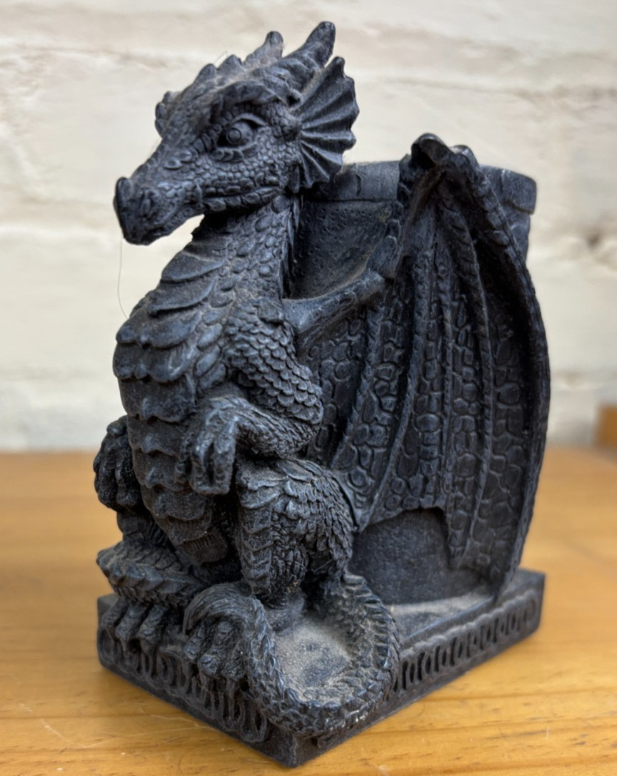 Dragon Pencil Holder Figurine 2×3″ base 5″ tall Resin Weight 1LB