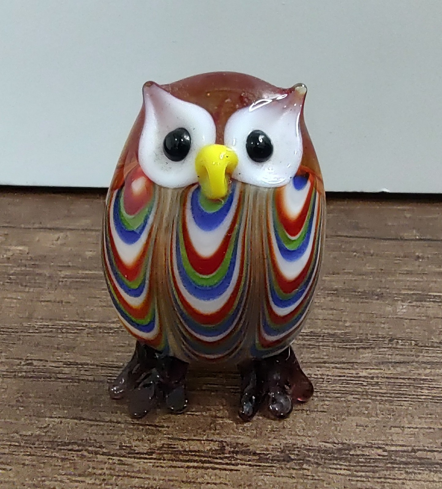 Hand blown Art Glass Miniature Owl Figurine Orange White Red Green Blue Z3