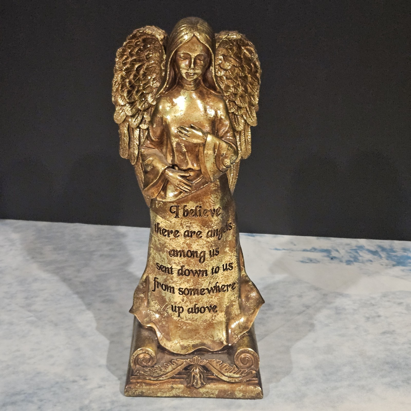 12″ Bronze Colored Angel Figurine “Angels Among Us” Religious Memorial Decor