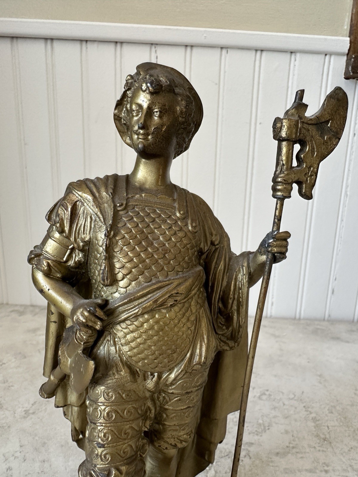 Antique Medieval Warrior Statues Set 9.5” Bronzed Spelter Knights Medusa Shield