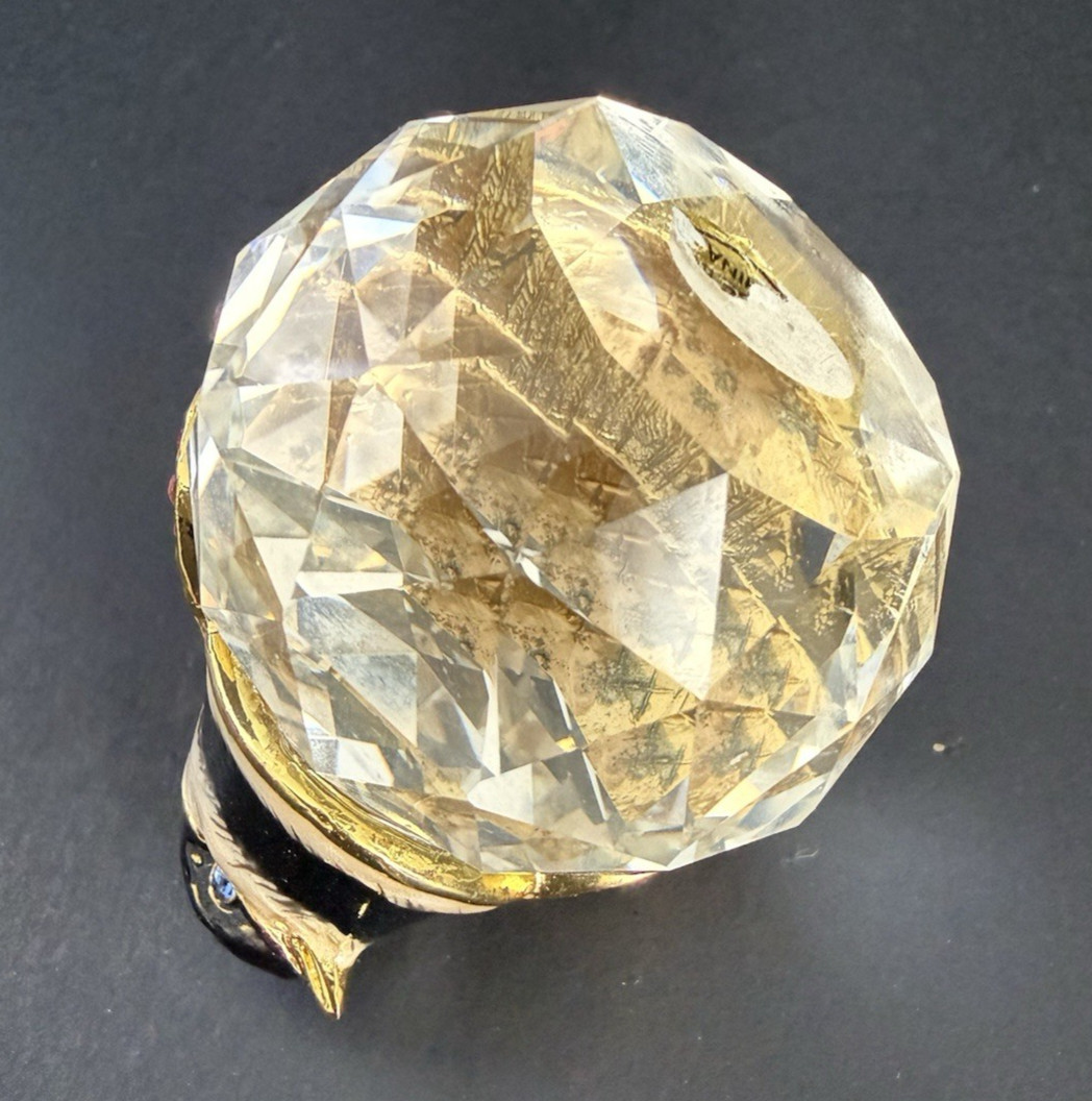 Crystal Robin Bird Figurine Black & Gold With Rhinestones Accents 2″