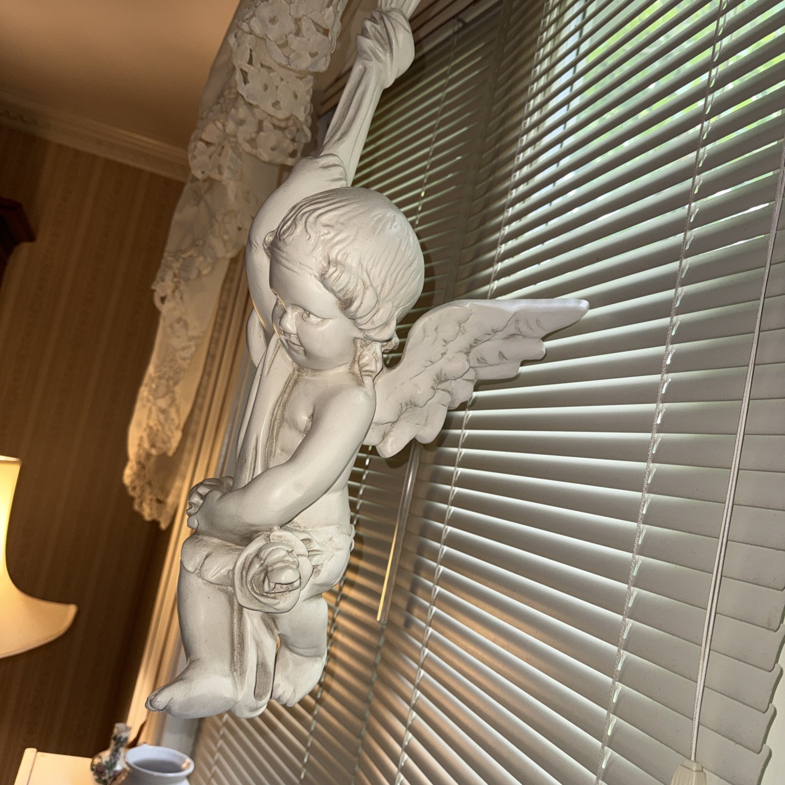 Vintage 26” Hanging Cherub Angel Wall Sculpture Resin Intact One Piece