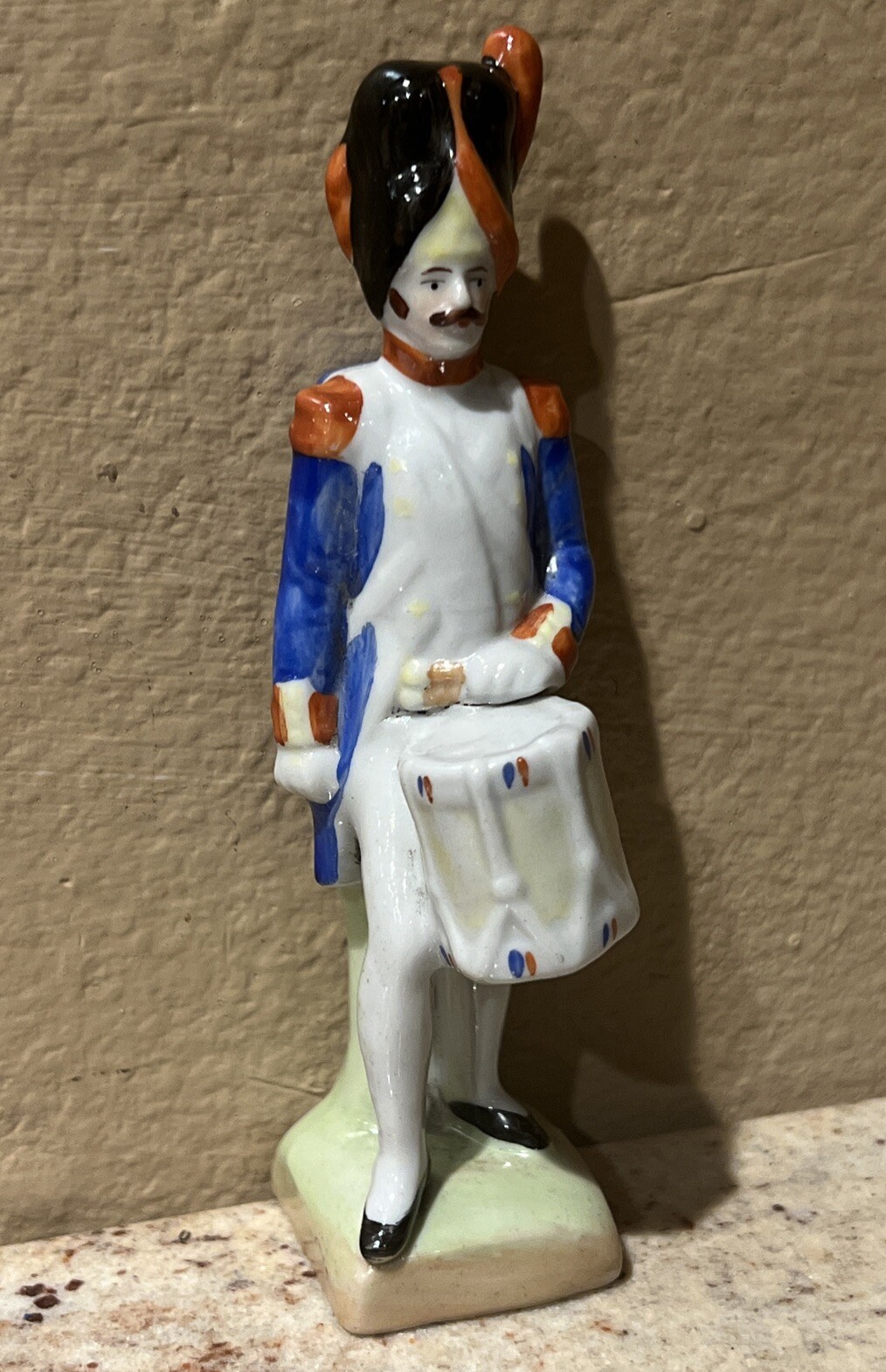 ANTIQUE SCHEIBE-ALSBACH German Porcelain Mini FIGURINE- Napoleon Soldier W/ Drum