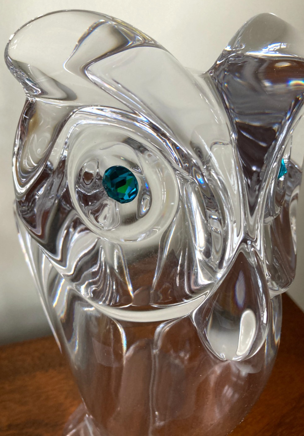 Vintage Cristal de Sèvres Large-Sized Owl Sculpture With Turquoise Eyes – 12″T