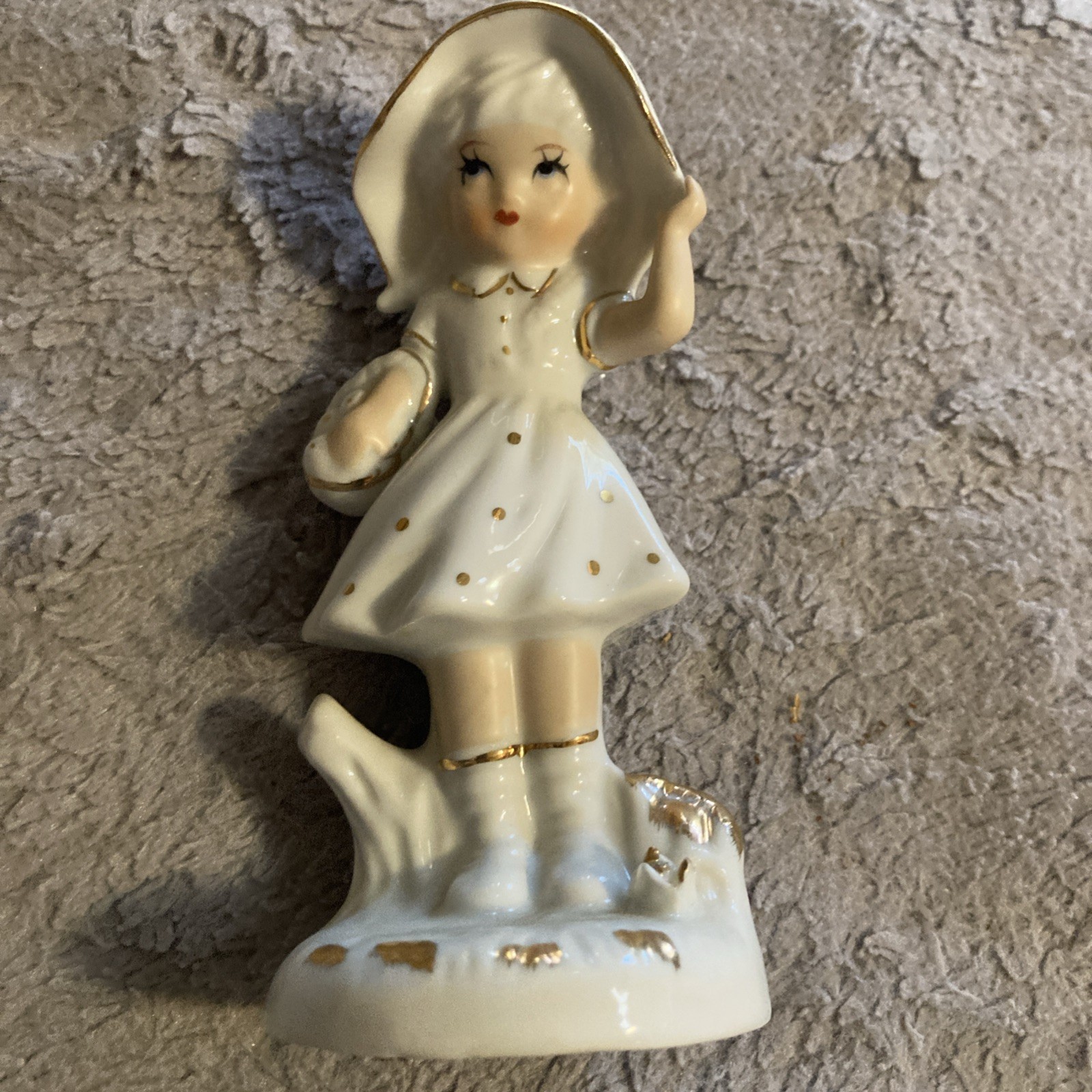 Vintage Capodimonte Girl Figurine-Fine Porcelain-White/Gold Dress-Italy