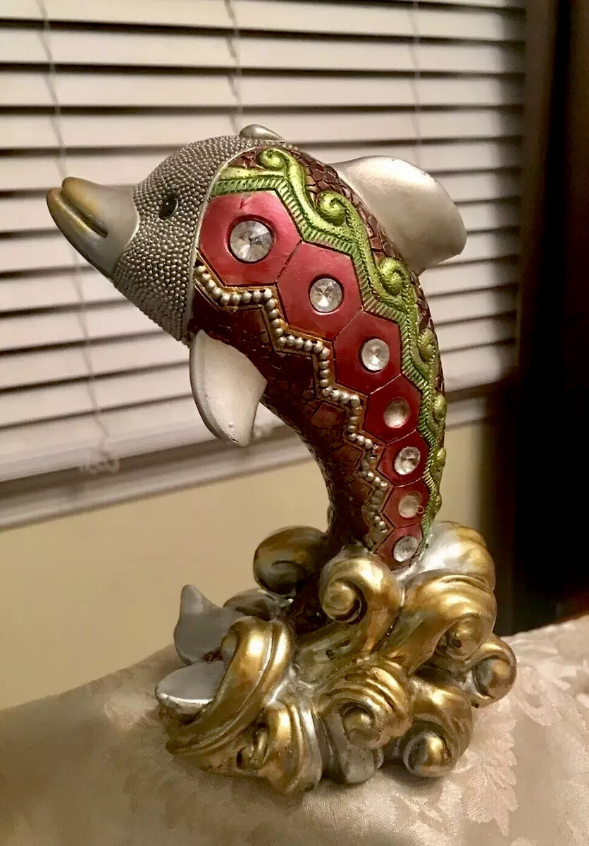 Beautiful Rhinestone Jeweled Whimsical Dolphin Figurine Statue