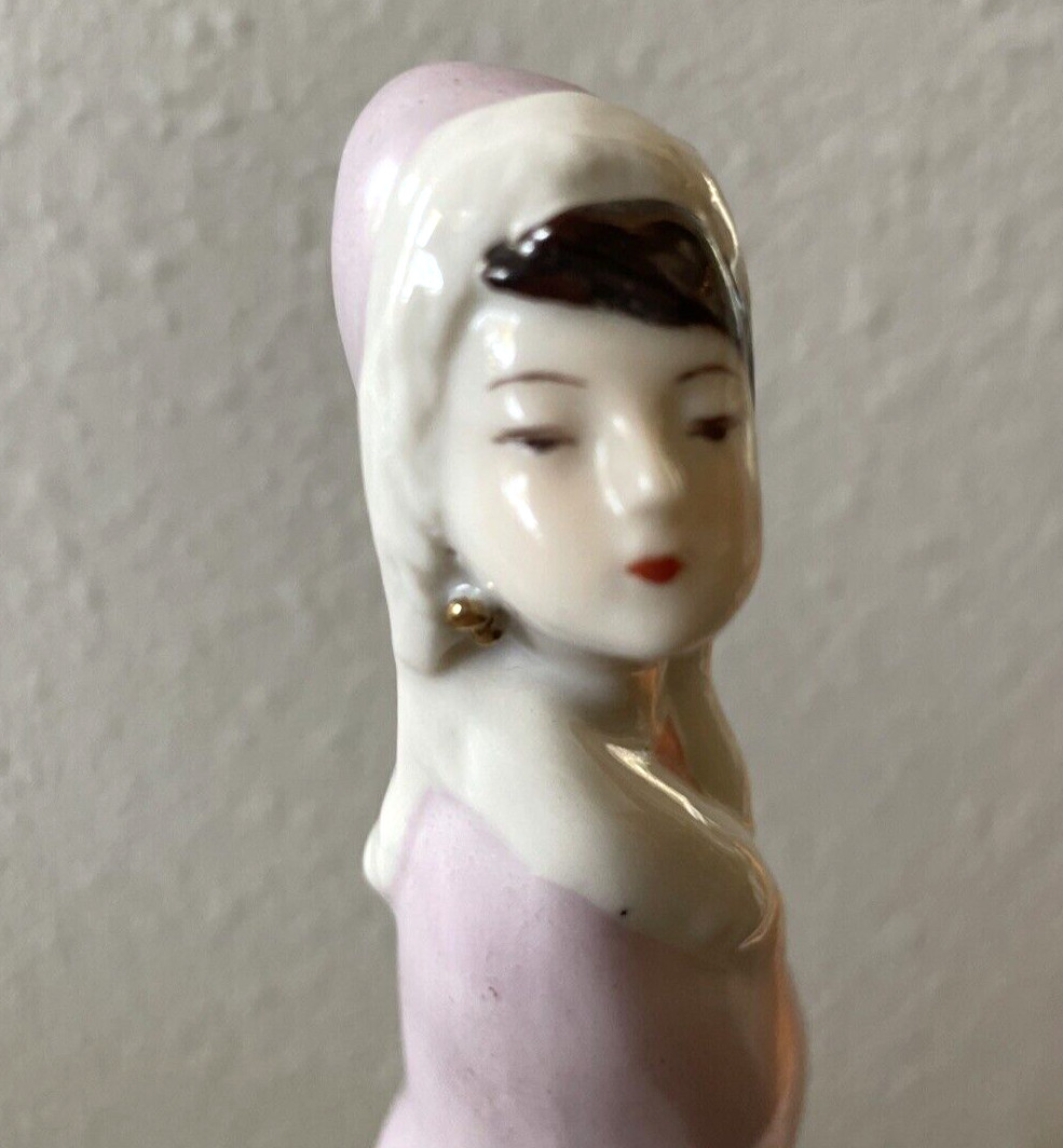 Vintage Ceramic Oriental Woman Lady Figurine in Pink Dress 8.25″ Tall