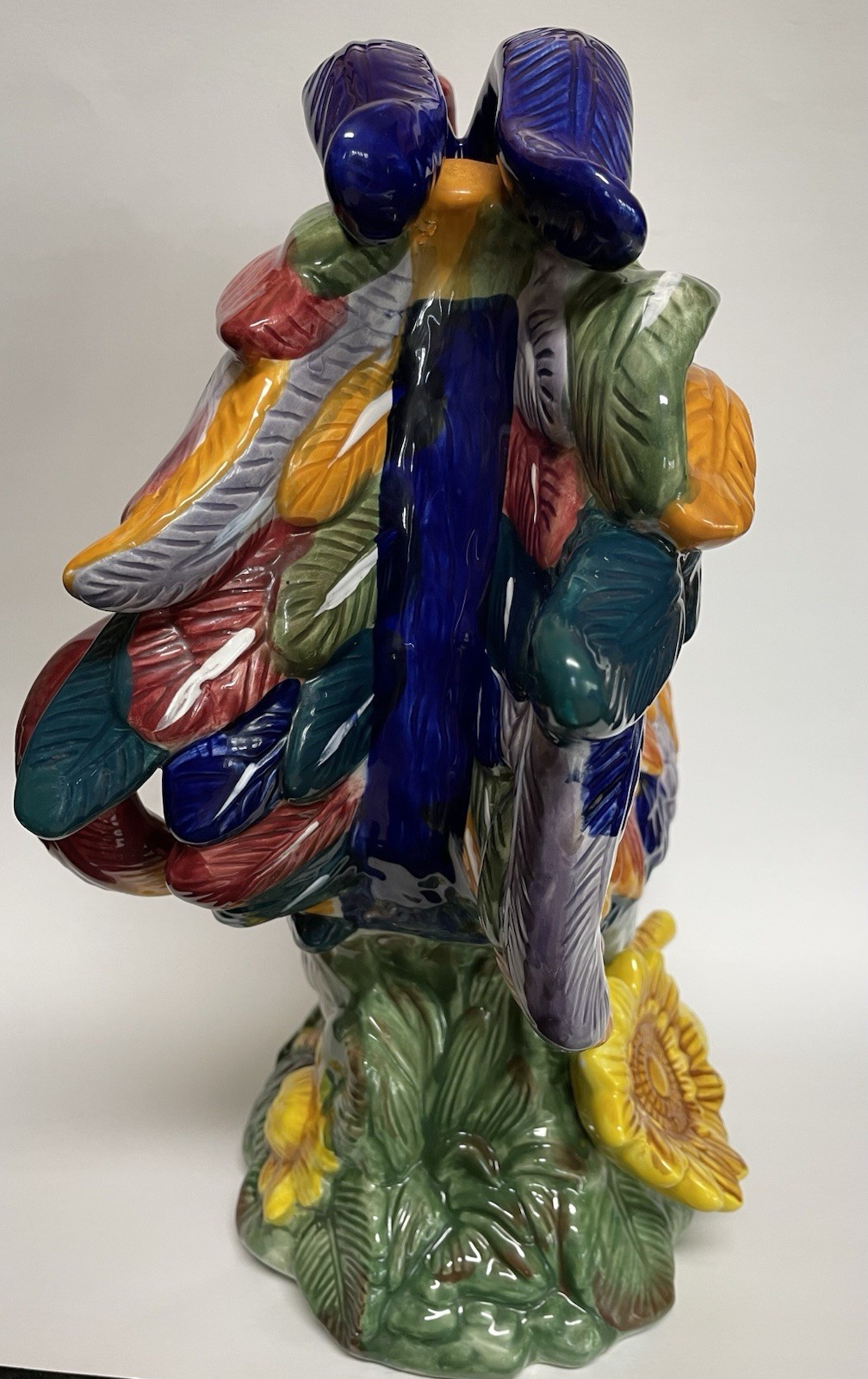 Ceramic Rooster on Sunflower Large Vintage J. Willfred Handpainted Sadek 15.5″