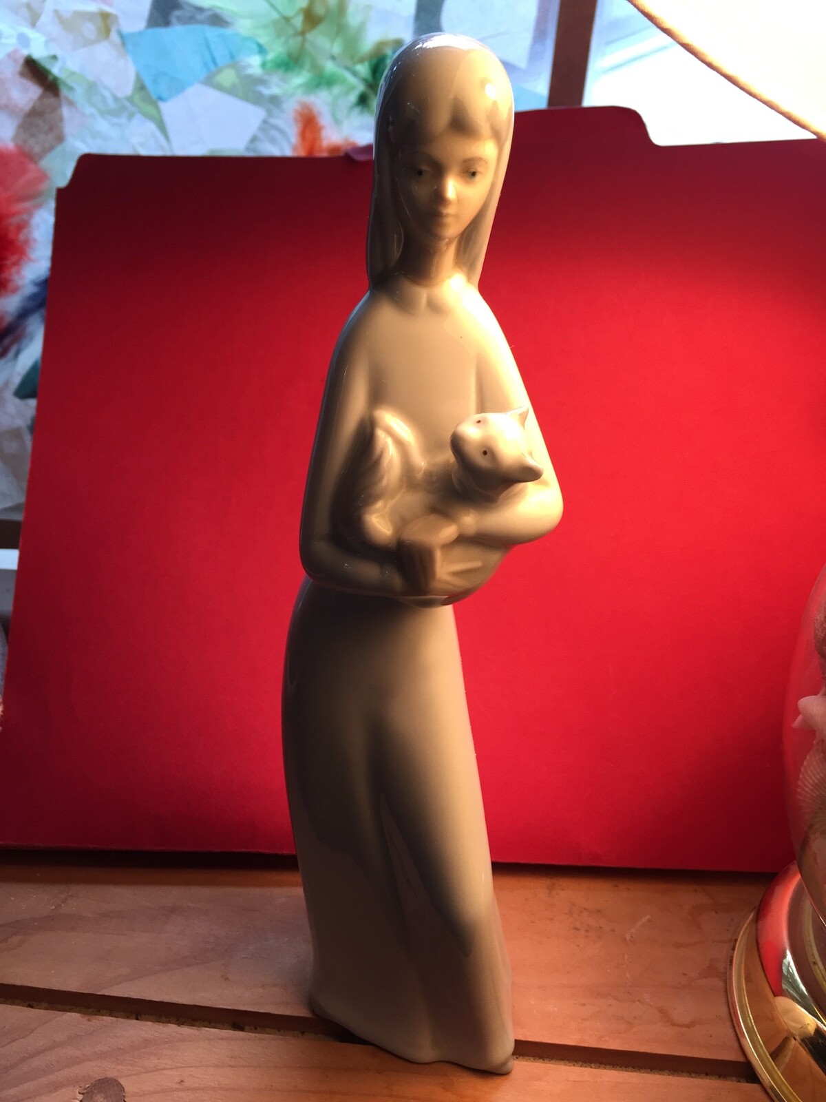 Vintage Porcelain Figurine, Elegant Spanish Woman Carrying Cat