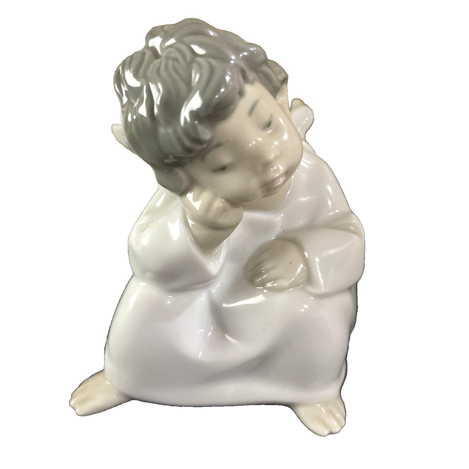Vtg Lladro Adorable Daydreaming Angel Porcelain Figurine Mark 4″x3.5’x3.5″ Spain
