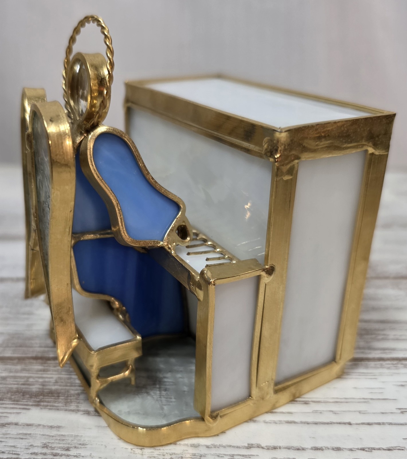 Vintage Stained Glass Angel Pianist Player Figurine 3.5″