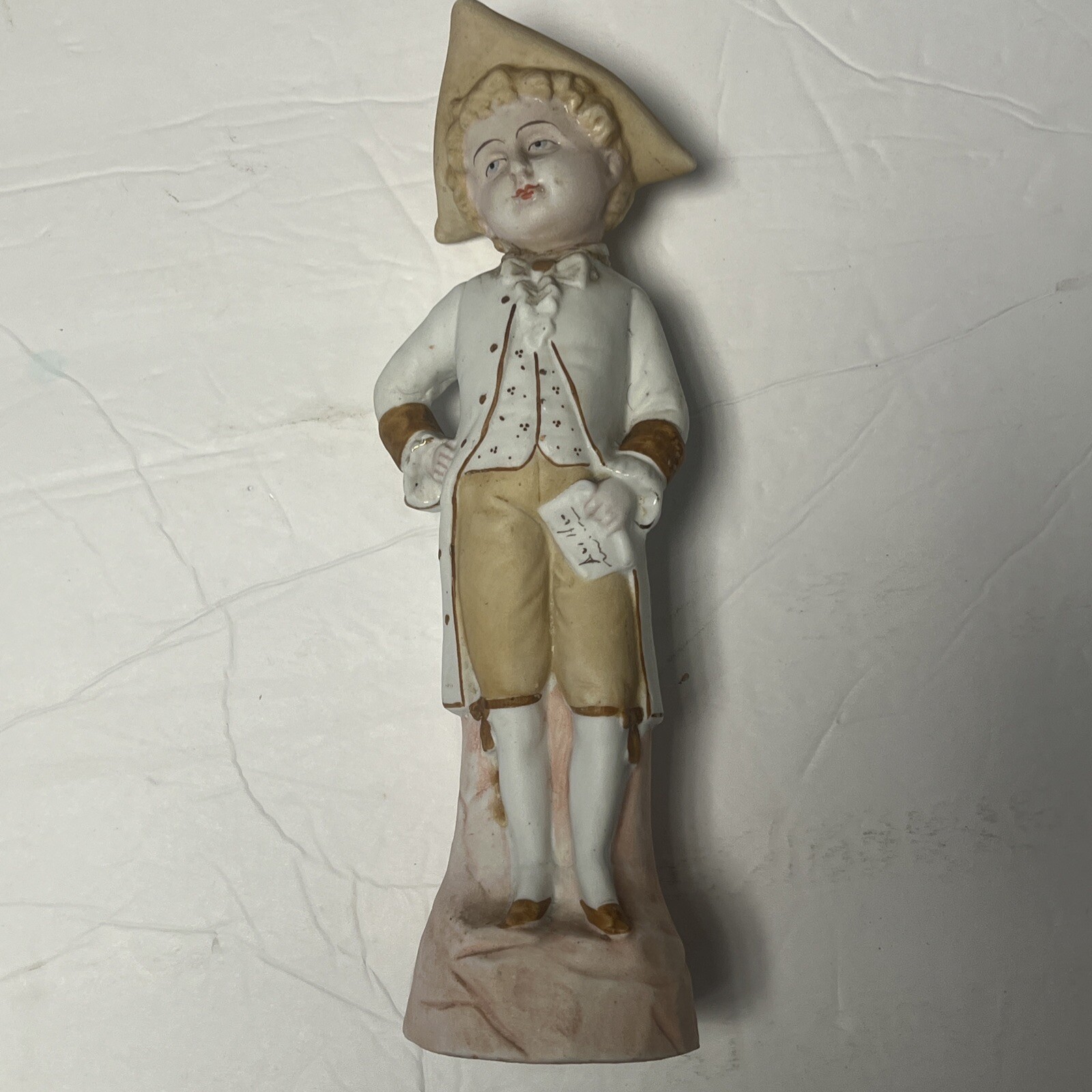 Bisque Porcelain Figurine *Young GentlemanOff Red White Brown 11″H vtg See Pics