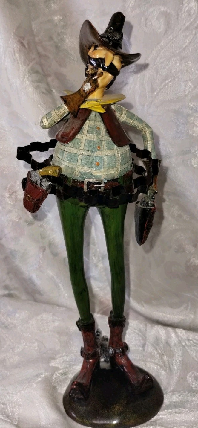 Western Cowboy Figurine Statue Rustic Decor – Resin, Metal / 11″ X 3″