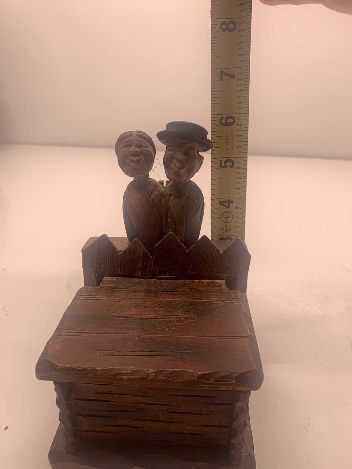 Vintage Anri Man Woman Wooden Figures Box Old Carved Art Carving