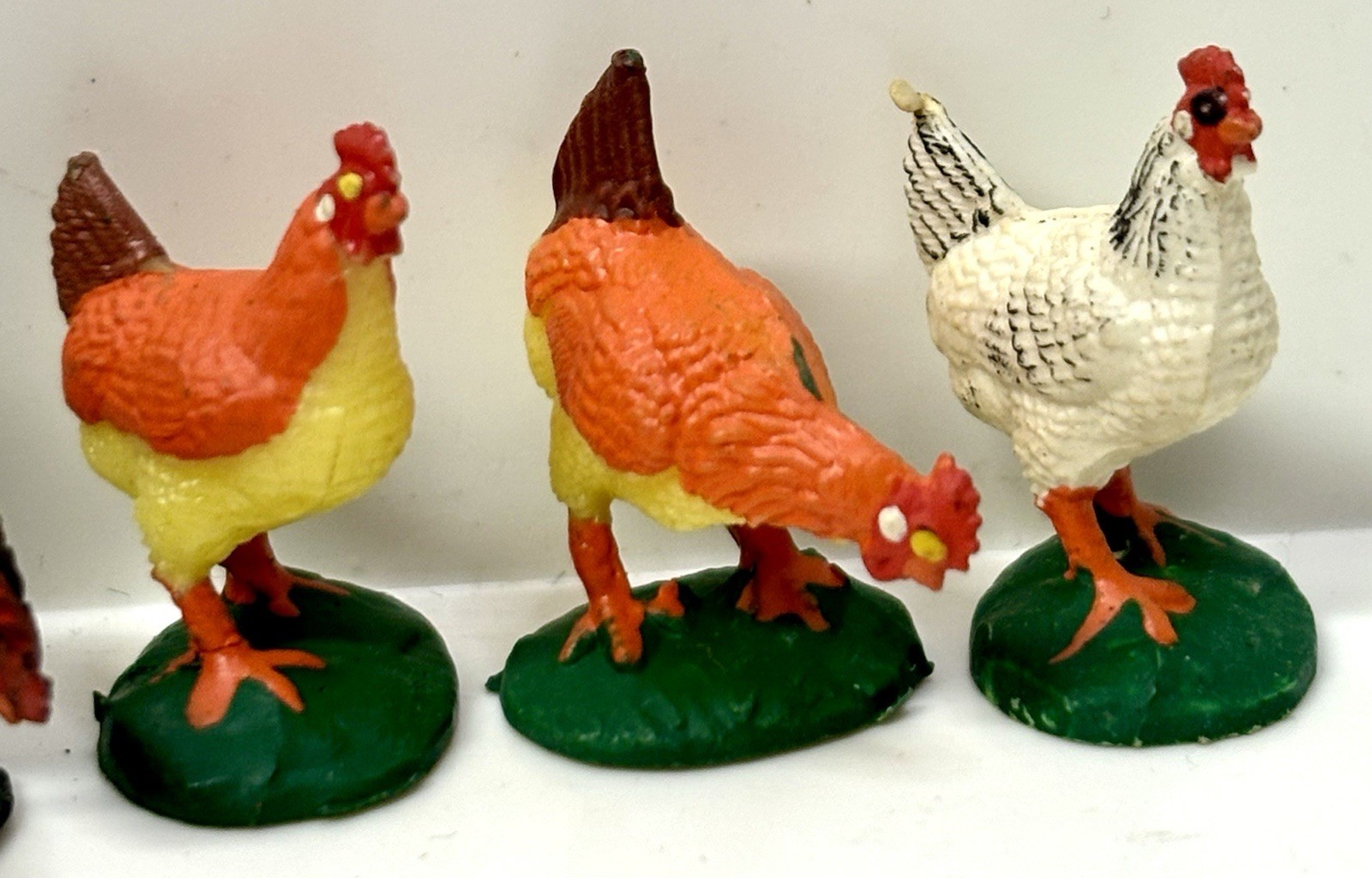 Vintage Chickens Miniature Plastic Figurines Lot of 9 Hand Painted Hens Roosters