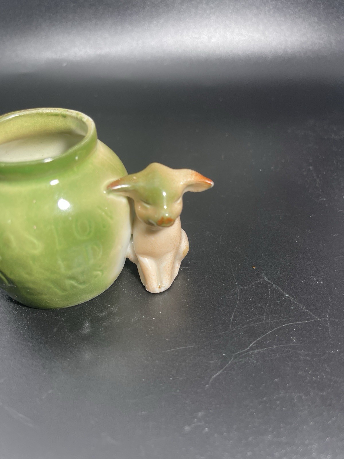 Pig Boston Baked Beans Match Holder Vase c1900 Porcelain Germany Green and White