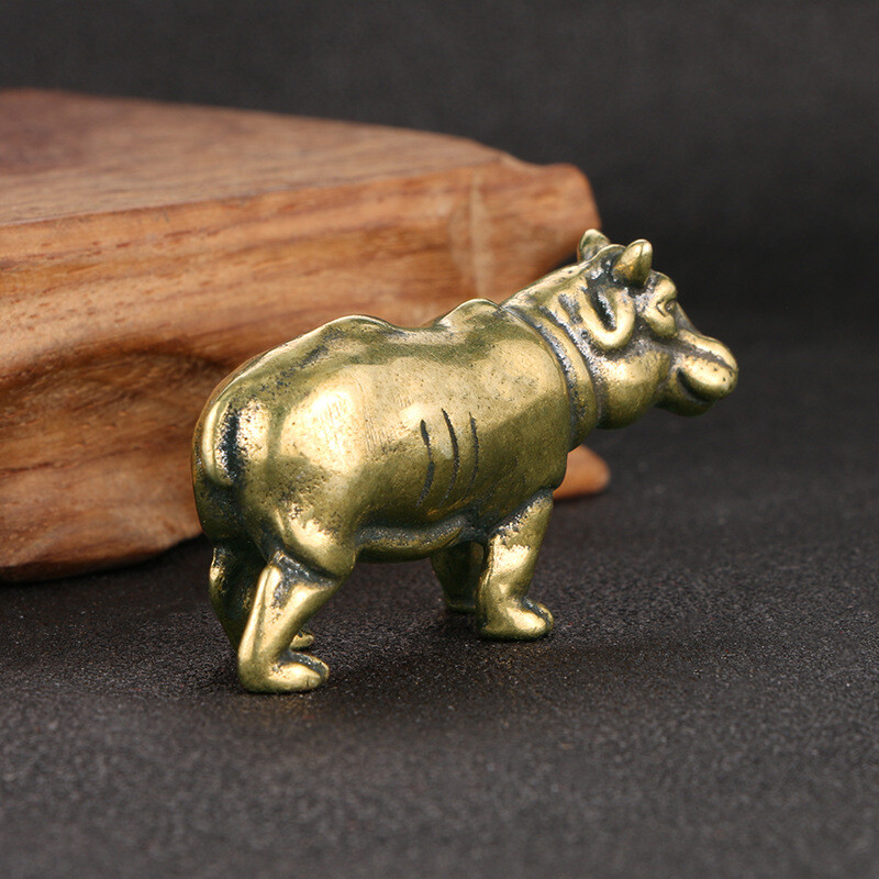 Solid Brass Hippo Figurines Mini Statue Home Ornaments Animal Figurines Gift US