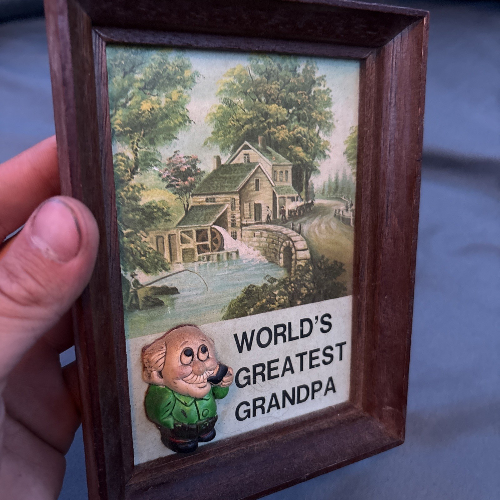 Vintage 3D Worlds Greatest Grandpa Wood Frame Print Plaque Sign Wall Hanger Gift