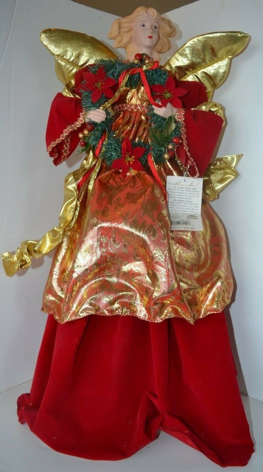 Angel Figure Fabric Resin Red Gold Christmas #354