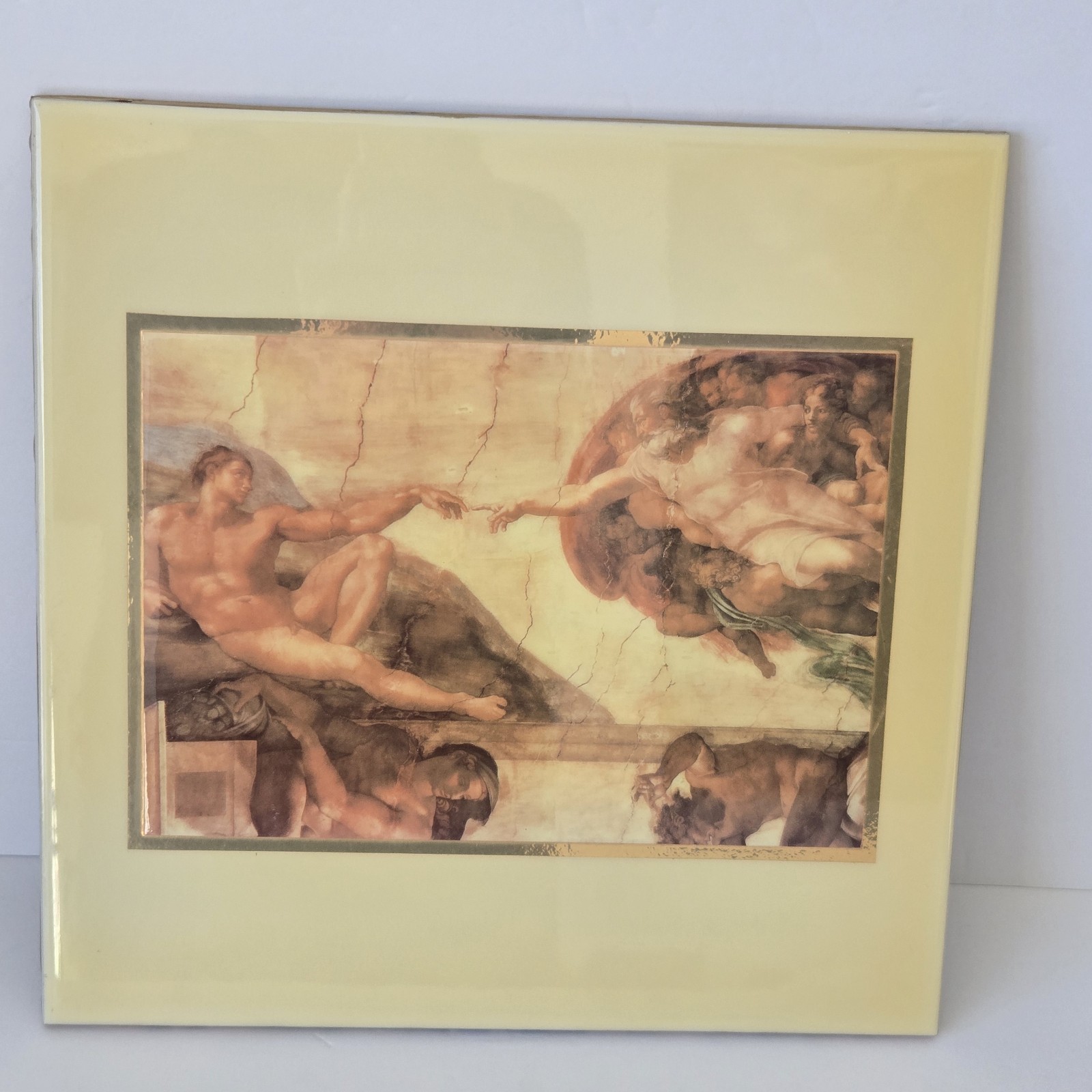 VTG A.R.T.Co USA Large 12×12 Ceramic Michelangelo- Creation Of Man Tile Wall Art