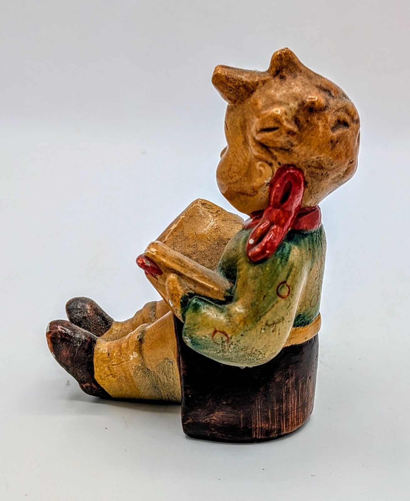 Vintage Chalkware Boy Reading Book Figurine 5″ Hand Painted 1940s Style