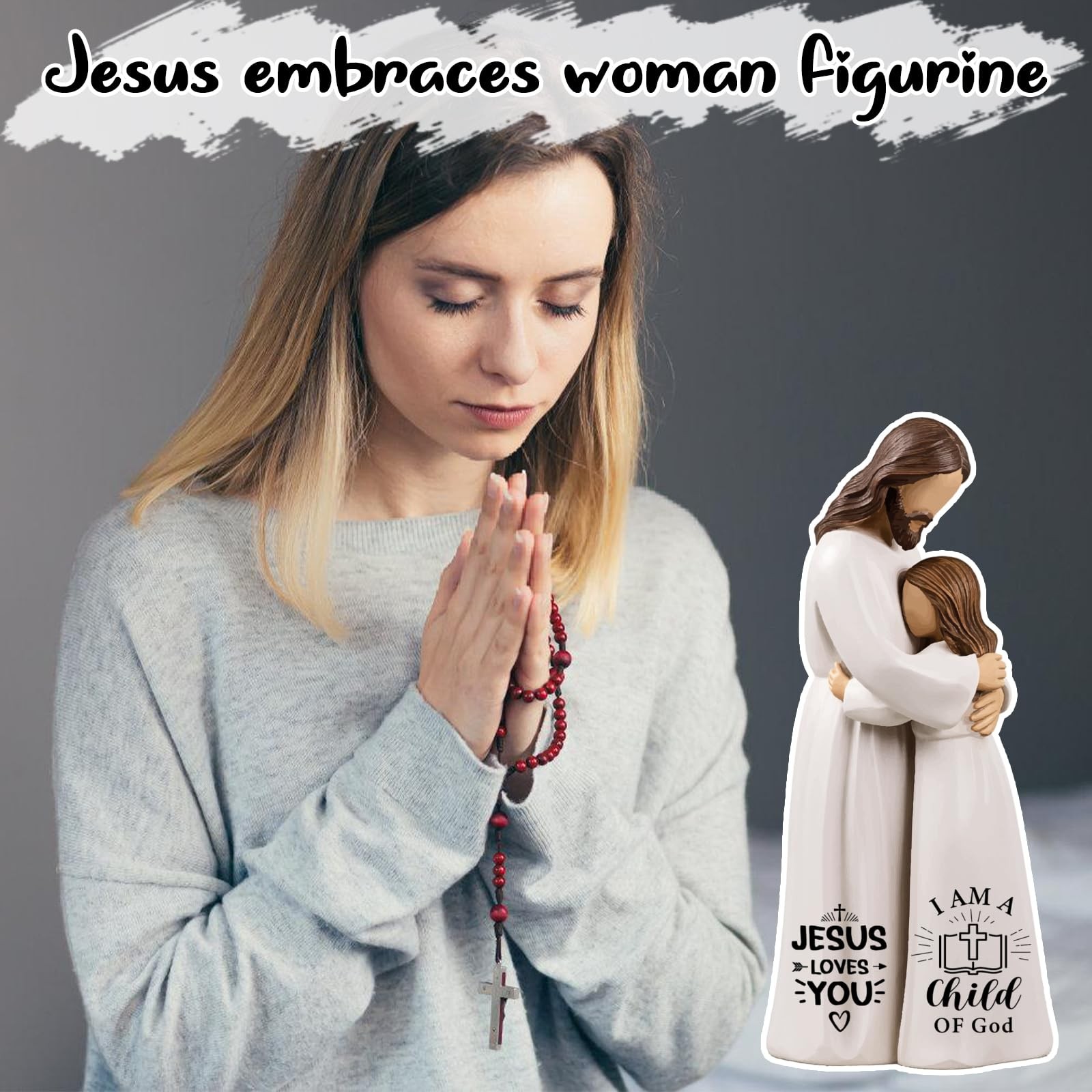 Jesus Embracing Woman Figurines – Christian Sculpture Hand-Painted Keepsake 5.9″